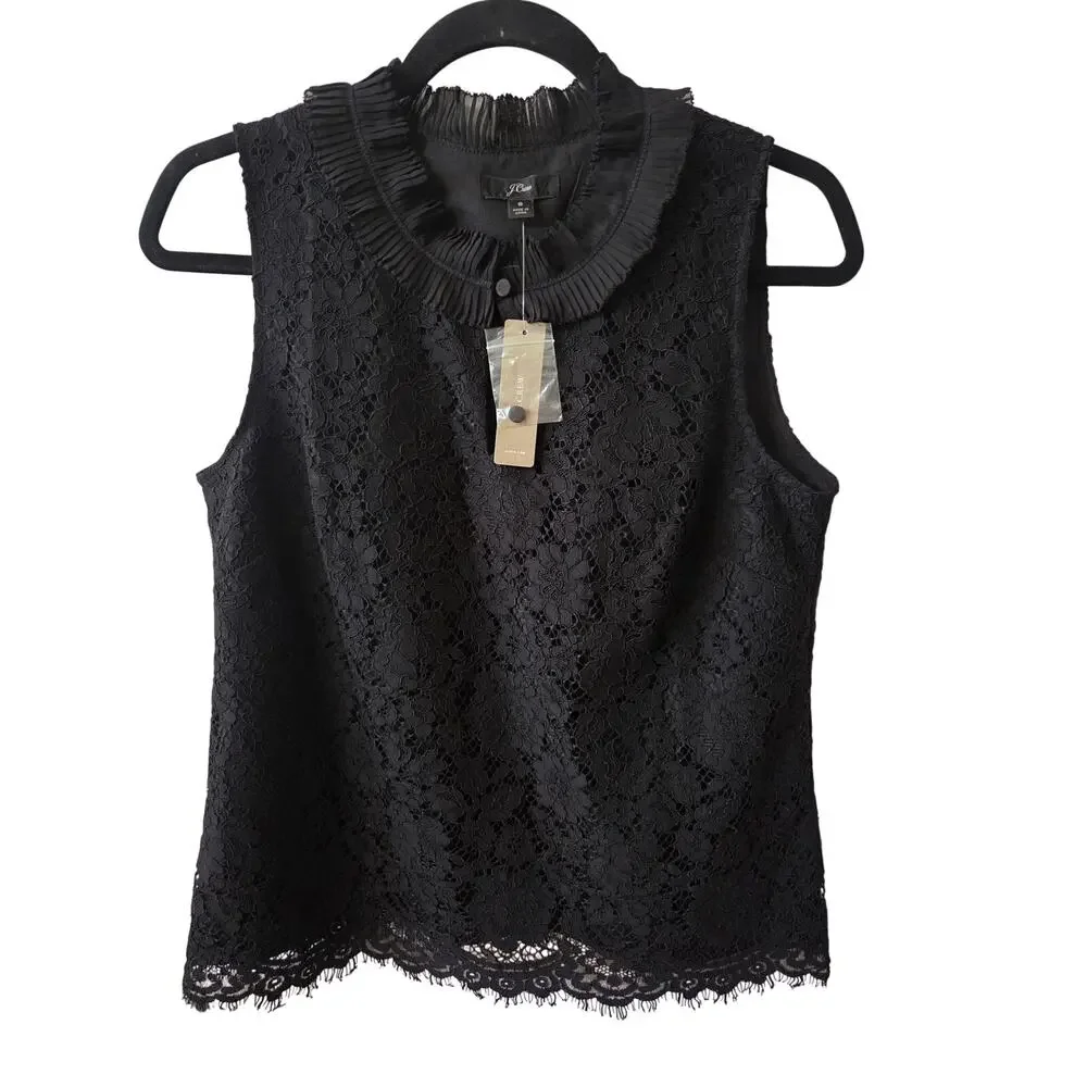 NWT J.Crew Black Lace Sleevless Blouse Women's Size S